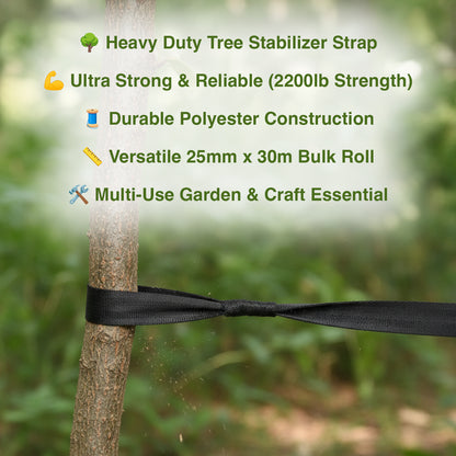 Woodside Garden Tree Tie Strap 25mm x 30m – Heavy Duty Polyester Tree Support Roll 1000kg Strength