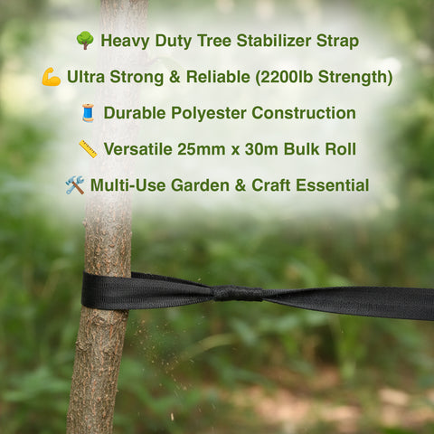 Woodside Garden Tree Tie Strap 25mm x 30m – Heavy Duty Polyester Tree Support Roll 1000kg Strength