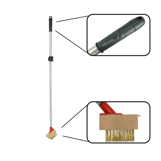 Woodside Telescopic Weed Removal Brush with 3 Wire Heads Patio & Block Paving Scraper Tool