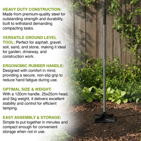 Woodside Heavy Duty Steel Tamper Ground Levelling Tool for Dirt/Gravel/Stone/Asphalt