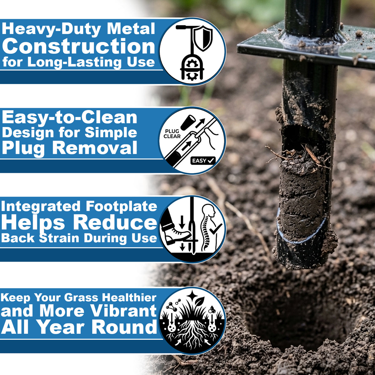 Woodside Lawn Aerator Coring Tool | 98cm Steel Manual Grass Aerator