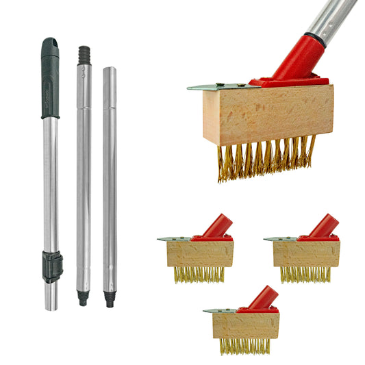 Woodside Telescopic Weed Removal Brush with 3 Wire Heads Patio & Block Paving Scraper Tool