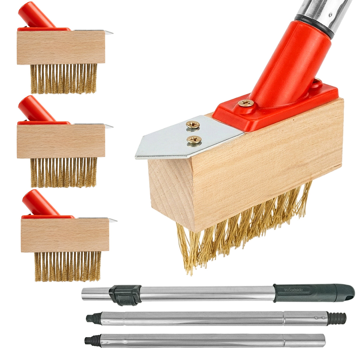 Woodside Telescopic Weed Removal Brush with 3 Wire Heads Patio & Block Paving Scraper Tool