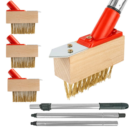 Woodside Telescopic Weed Removal Brush with 3 Wire Heads Patio & Block Paving Scraper Tool