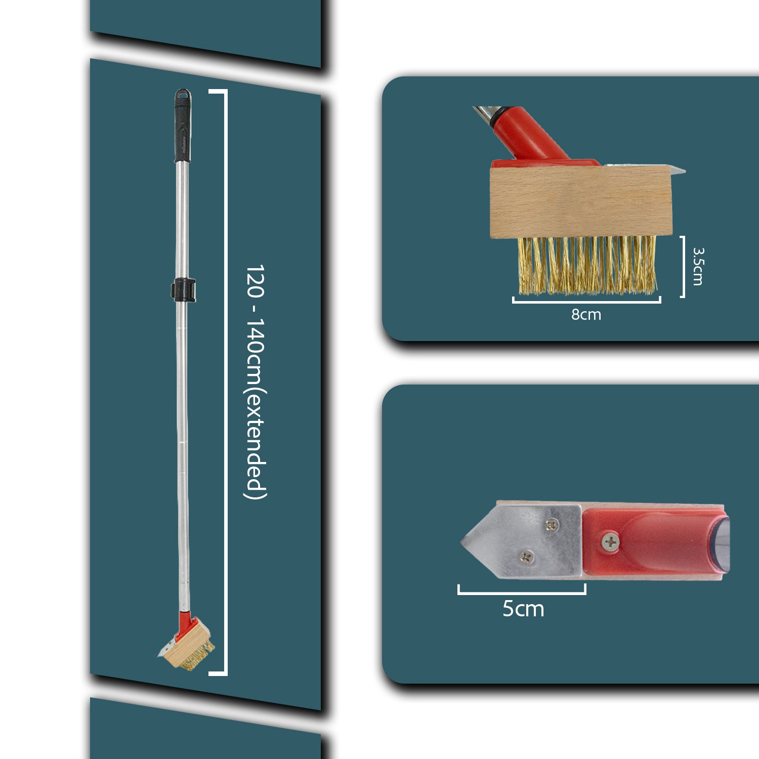 Woodside Telescopic Weed Removal Brush with 3 Wire Heads Patio & Block Paving Scraper Tool