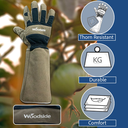 Woodside Heavy Duty Thorn Resistant Gardening Gloves – Long Sleeve Gauntlet with Forearm Protection