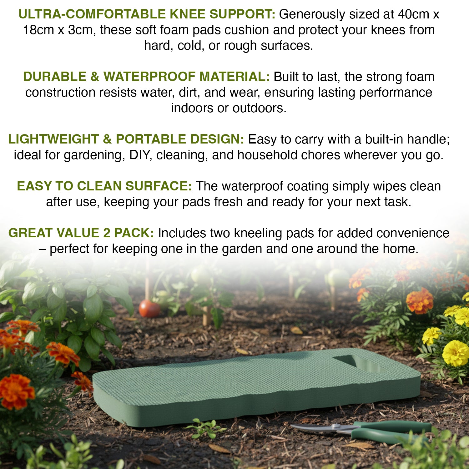 Woodside Thick Gardening Kneeling Pad – 2 Pack Foam DIY Knee Cushion/Kneeler Mat