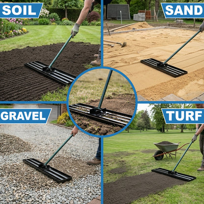 Woodside Heavy Duty Steel Lawn Levelling Rake – 213cm Handle, Solid Steel Head, Lawn Leveller for Soil, Sand & Top Dressing