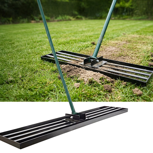 Woodside Heavy Duty Steel Lawn Levelling Rake – 213cm Handle, Solid Steel Head, Lawn Leveller for Soil, Sand & Top Dressing
