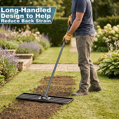 Woodside Heavy Duty Steel Lawn Levelling Rake – 213cm Handle, Solid Steel Head, Lawn Leveller for Soil, Sand & Top Dressing