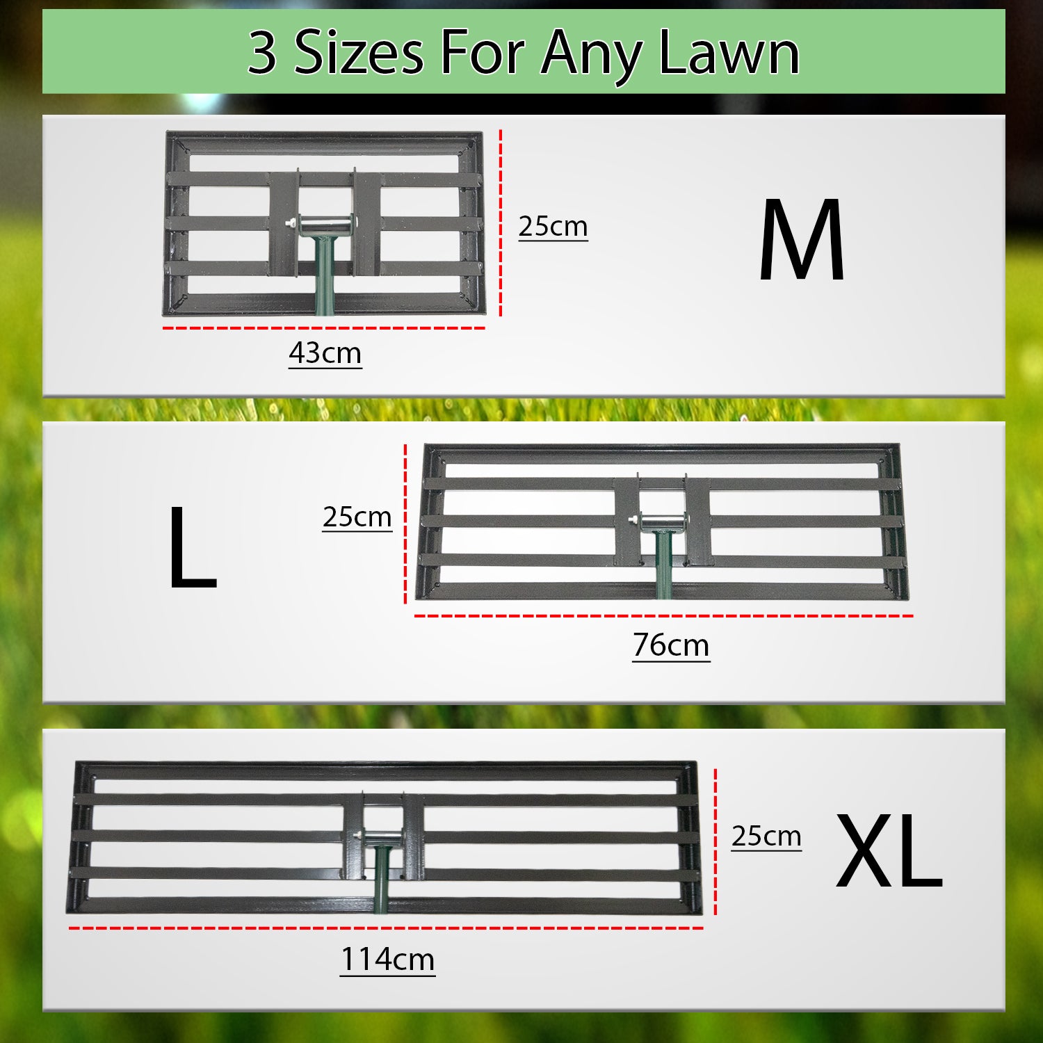 Woodside Lawn Levelling Rake – Strong Steel Garden Level Rake for Soil & Seed – Medium, Large, XL