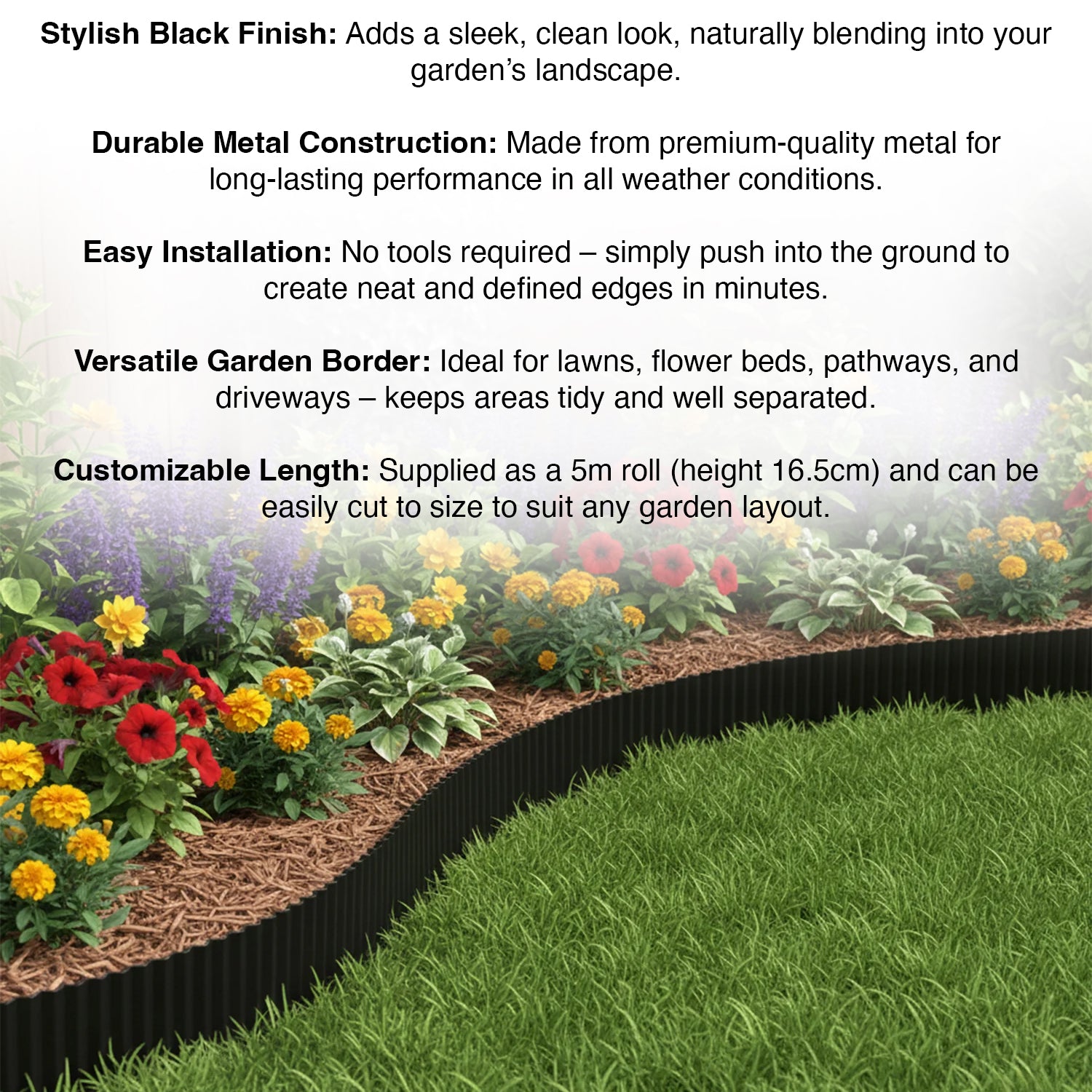 Garden border with text describing its features