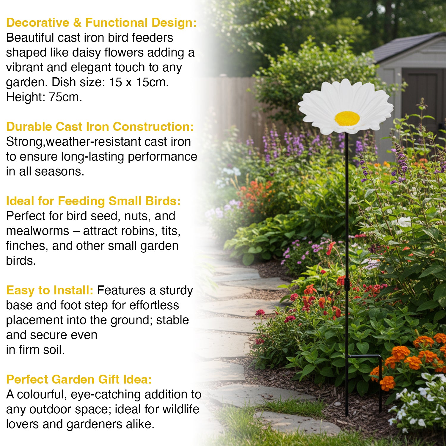 Woodside Cast Iron Bird Feeders Daisy Shaped Decorative Garden Seed & Nut Dish 5 PACK