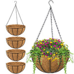 Woodside 30cm Hanging Basket with Coco Liner – 4 Pack Durable Powder Coated Steel Garden Flower Planters