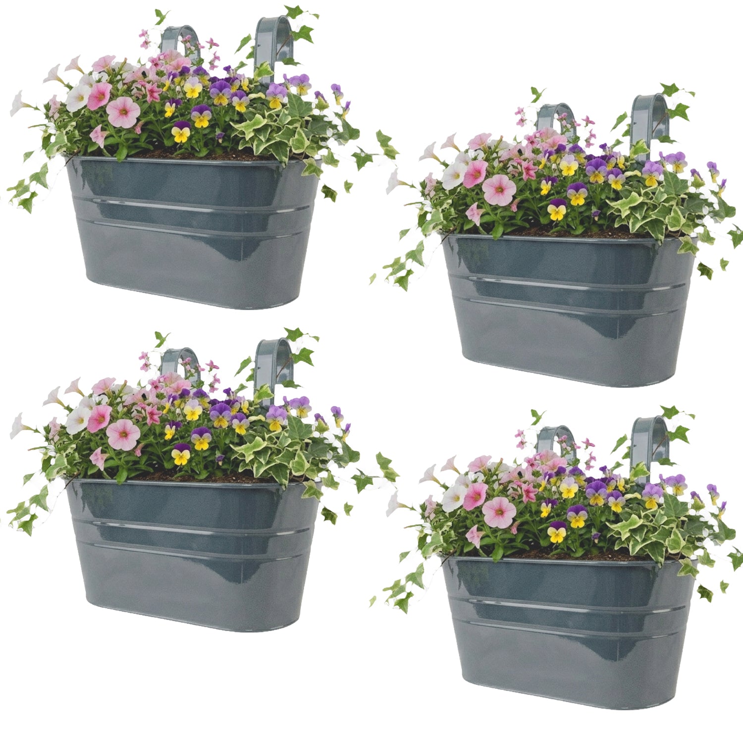 Woodside 4 Pack Metal Hanging Basket Planters – Durable Green Steel Balcony & Fence Flower Pots