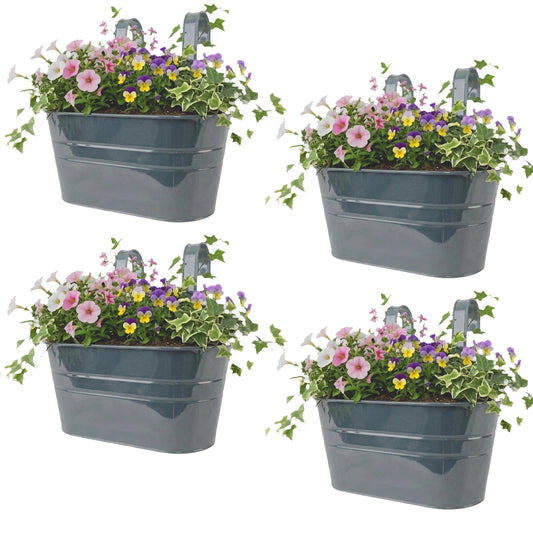 Woodside 4 Pack Metal Hanging Basket Planters – Durable Green Steel Balcony & Fence Flower Pots
