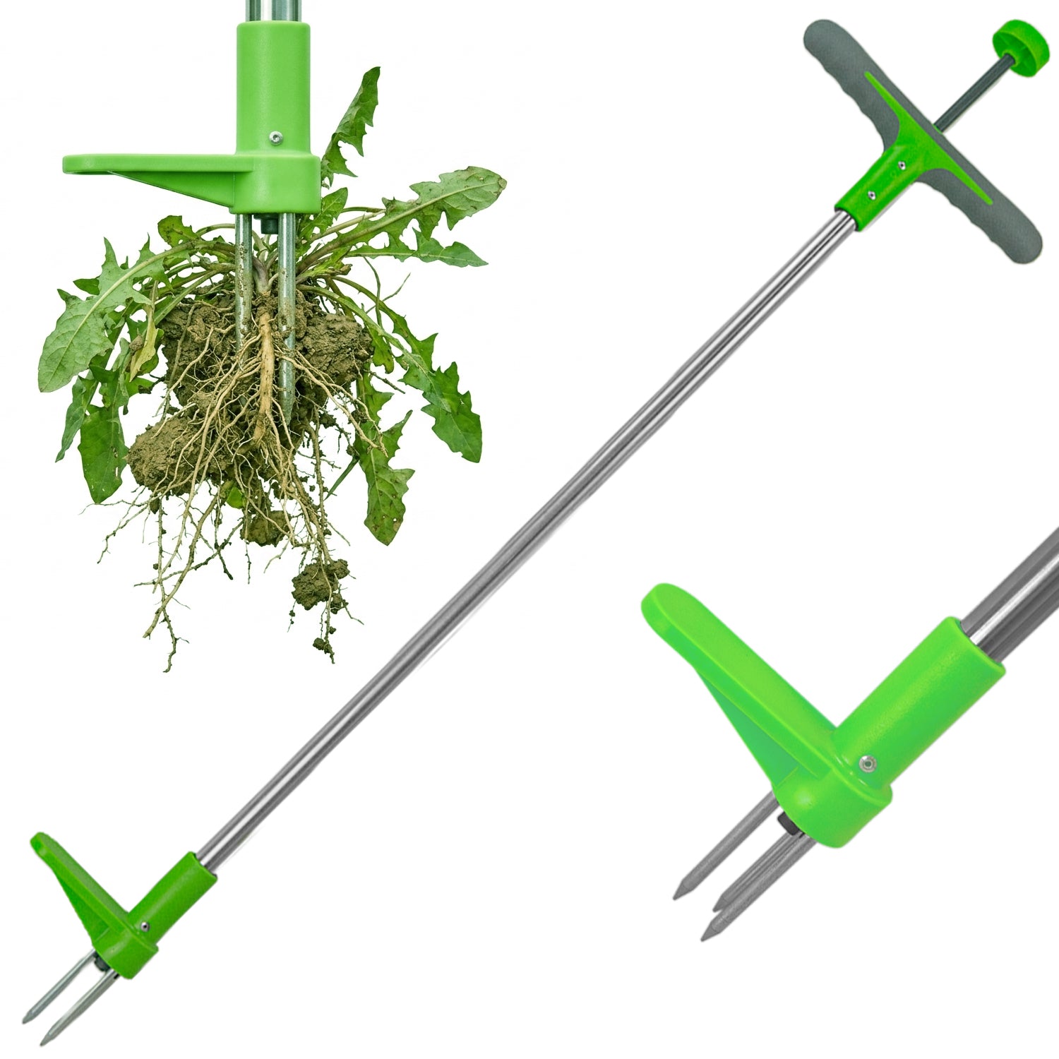 Woodside Stand Up Weed Puller – Long Handle Stainless Steel 3 Prong Garden Weed Removal Tool 100cm