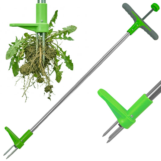 Woodside Stand Up Weed Puller – Long Handle Stainless Steel 3 Prong Garden Weed Removal Tool 100cm