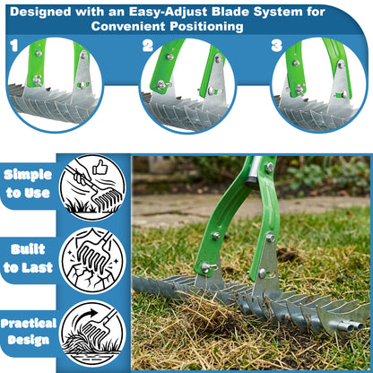 Woodside Heavy Duty Lawn Thatching Rake | Adjustable 19 Blade Moss & Thatch Removal Rake