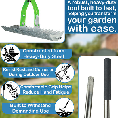 Woodside Heavy Duty Lawn Thatching Rake | Adjustable 19 Blade Moss & Thatch Removal Rake