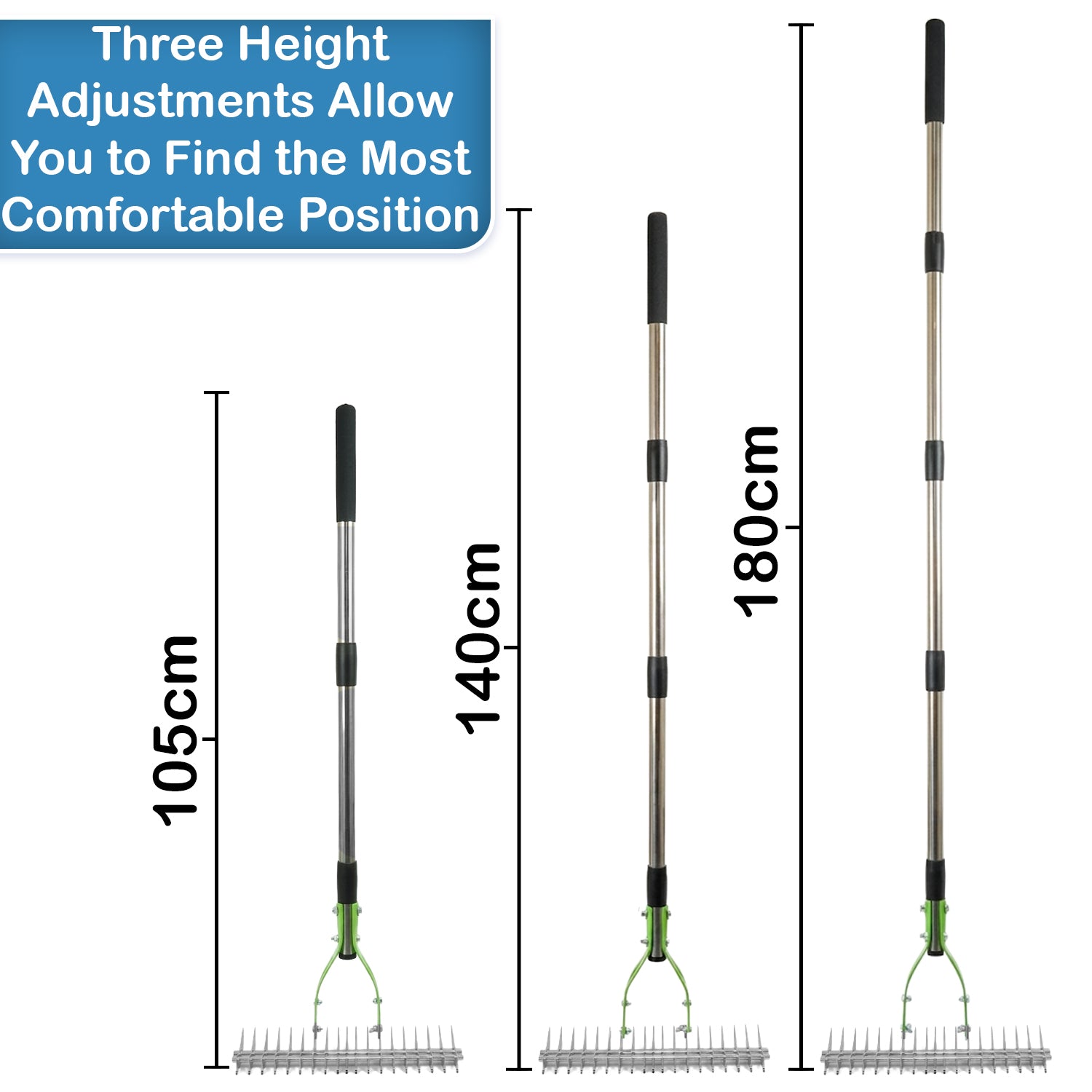 Woodside Heavy Duty Lawn Thatching Rake | Adjustable 19 Blade Moss & Thatch Removal Rake