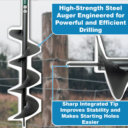 Woodside Heavy Duty Manual Post Hole Digger Fence Post Auger | Steel Ground Drill with Comfortable Rubber Handles