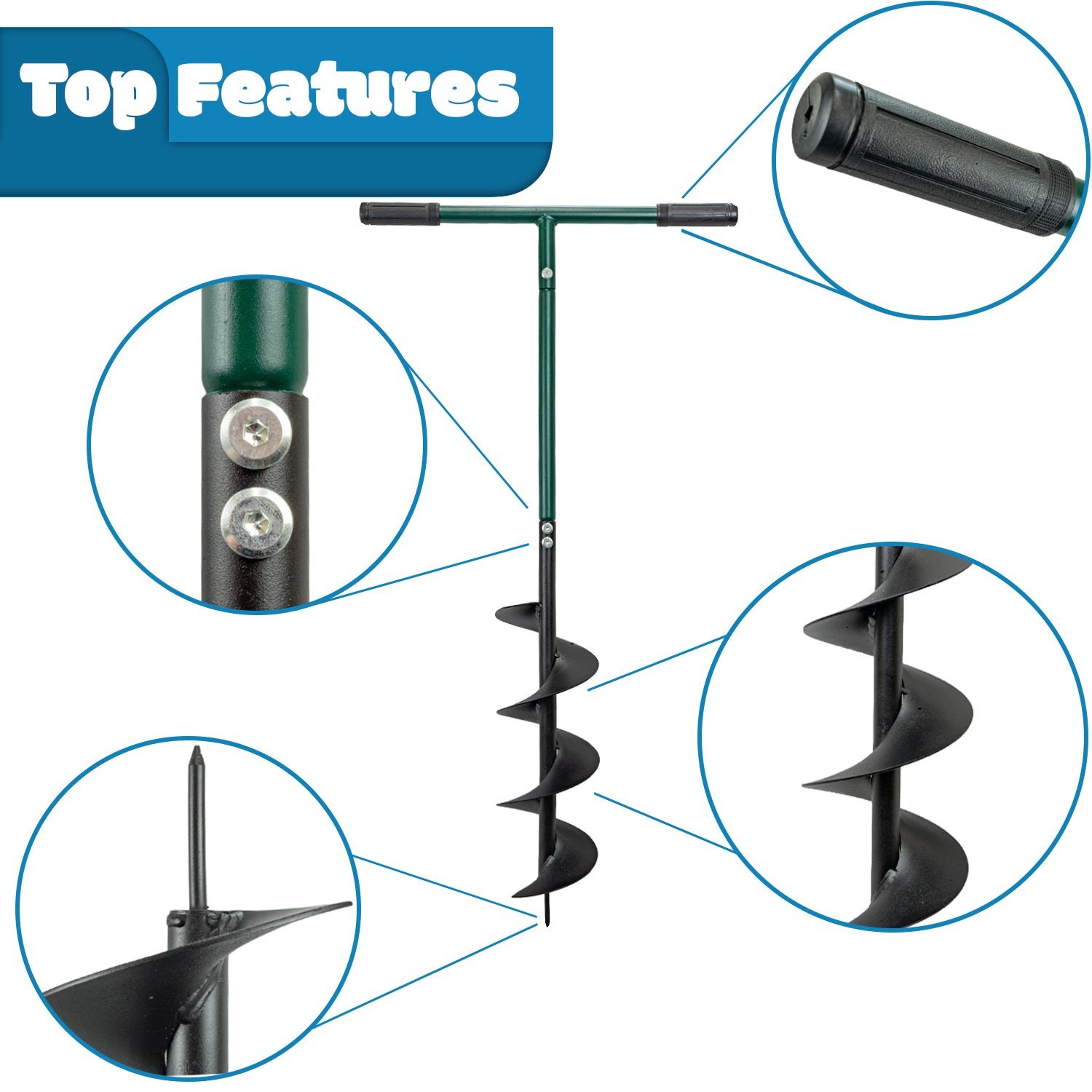 Woodside Heavy Duty Manual Post Hole Digger Fence Post Auger | Steel Ground Drill with Comfortable Rubber Handles