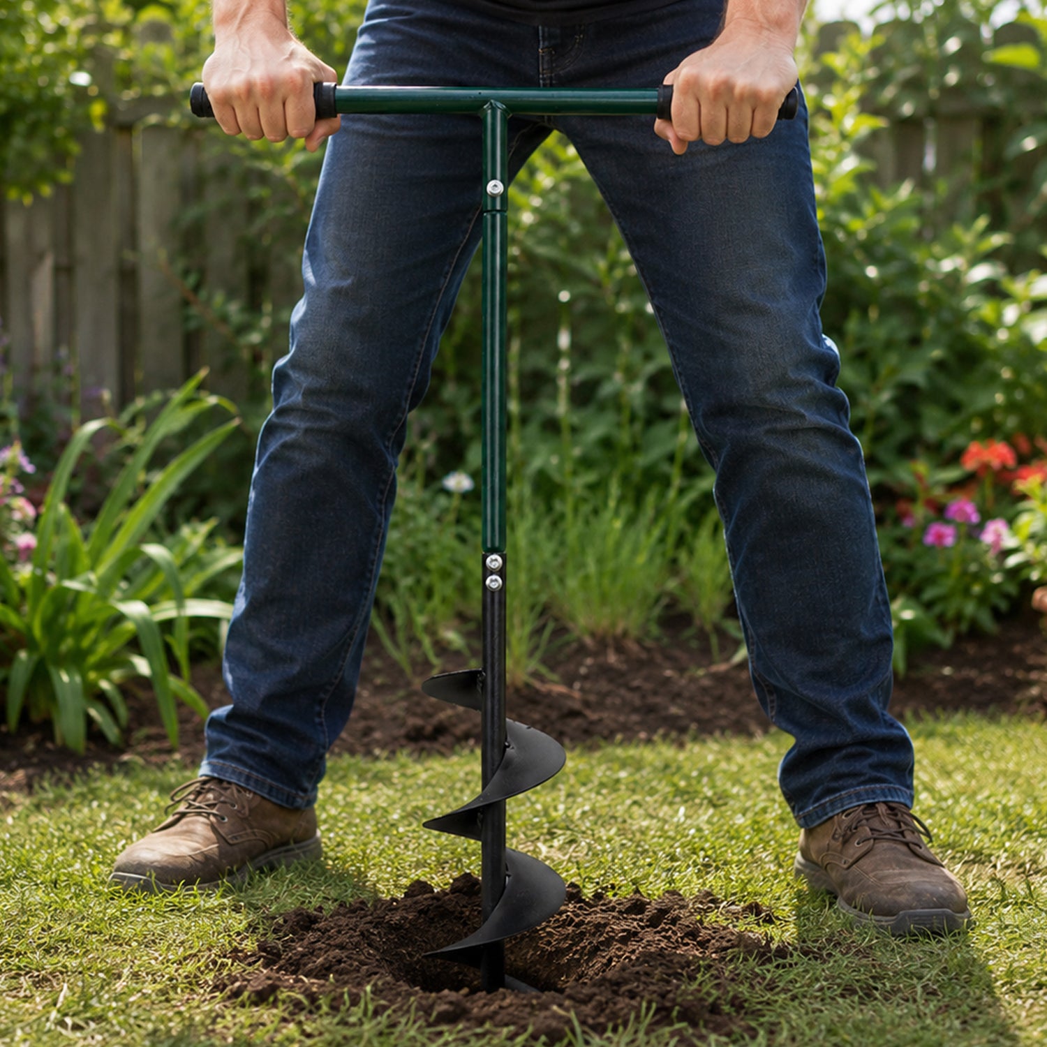 Woodside Heavy Duty Manual Post Hole Digger Fence Post Auger | Steel Ground Drill with Comfortable Rubber Handles