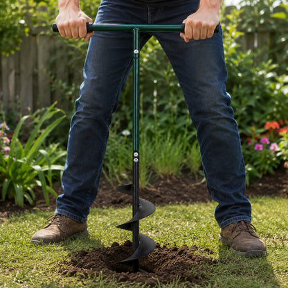 Woodside Heavy Duty Manual Post Hole Digger Fence Post Auger | Steel Ground Drill with Comfortable Rubber Handles