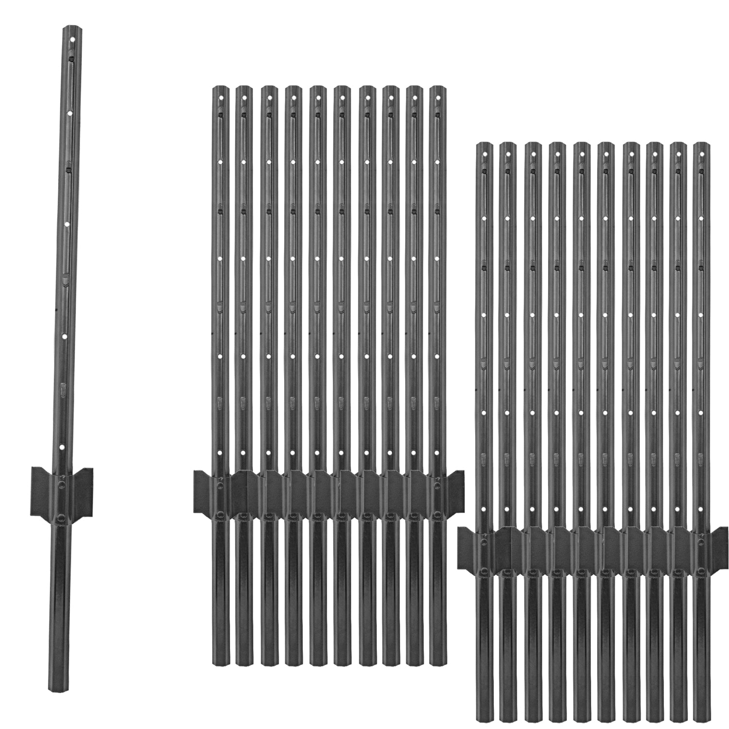 Woodside 20 Pack 3ft Metal Fence Posts | Heavy Duty Black Steel Fence Stakes with Hooks