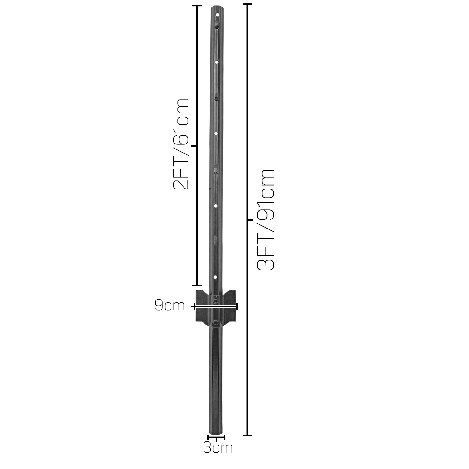Woodside 20 Pack 3ft Metal Fence Posts | Heavy Duty Black Steel Fence Stakes with Hooks