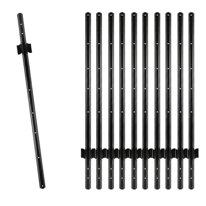 Woodside 10 Pack 4ft Metal Fence Posts | Heavy Duty Black Steel Fence Stakes with Hooks