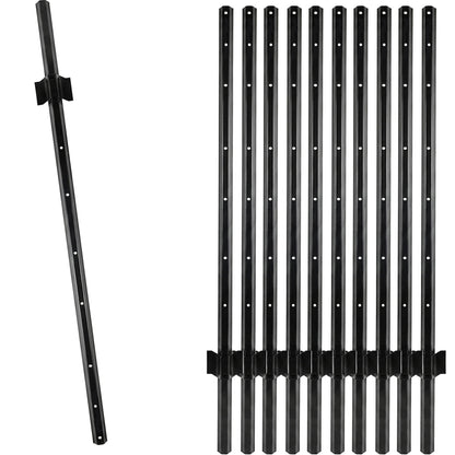 Woodside 10 Pack 4ft Metal Fence Posts | Heavy Duty Black Steel Fence Stakes with Hooks