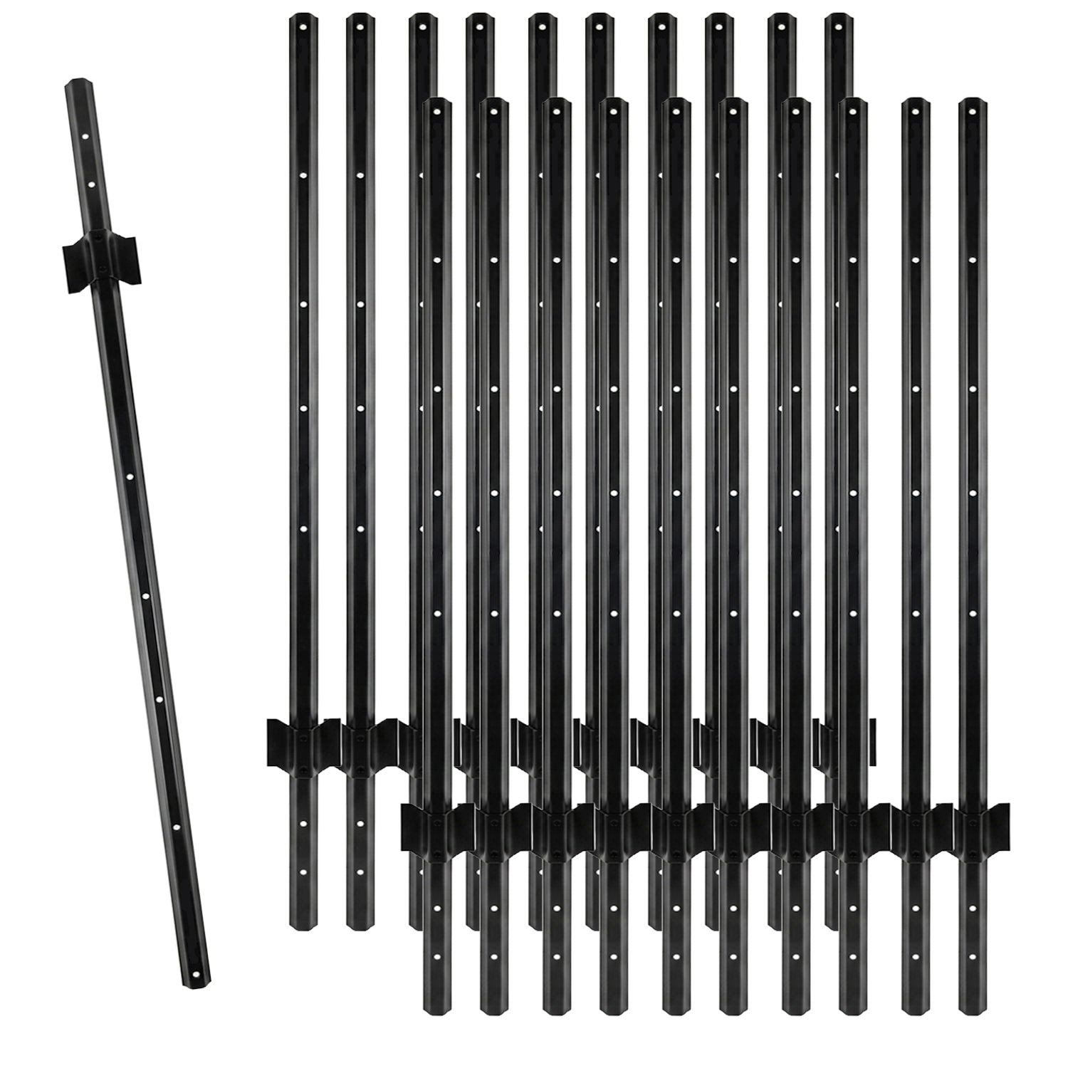 Woodside 20 Pack 4ft Metal Fence Posts | Heavy Duty Black Steel Fence Stakes with Hooks