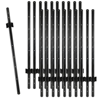 Woodside 20 Pack 4ft Metal Fence Posts | Heavy Duty Black Steel Fence Stakes with Hooks