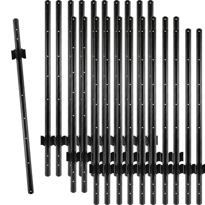 Woodside 30 Pack 4ft Metal Fence Posts | Heavy Duty Black Steel Fence Stakes with Hooks