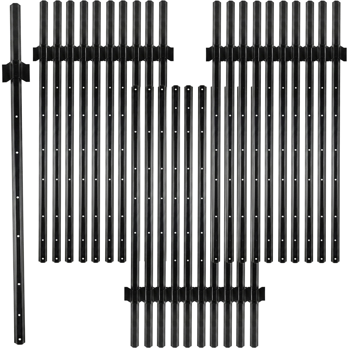 Woodside 30 Pack 4ft Metal Fence Posts | Heavy Duty Black Steel Fence Stakes with Hooks