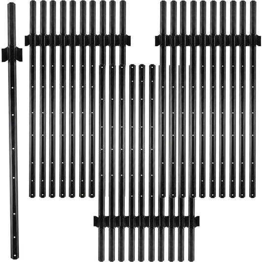 Woodside 30 Pack 4ft Metal Fence Posts | Heavy Duty Black Steel Fence Stakes with Hooks