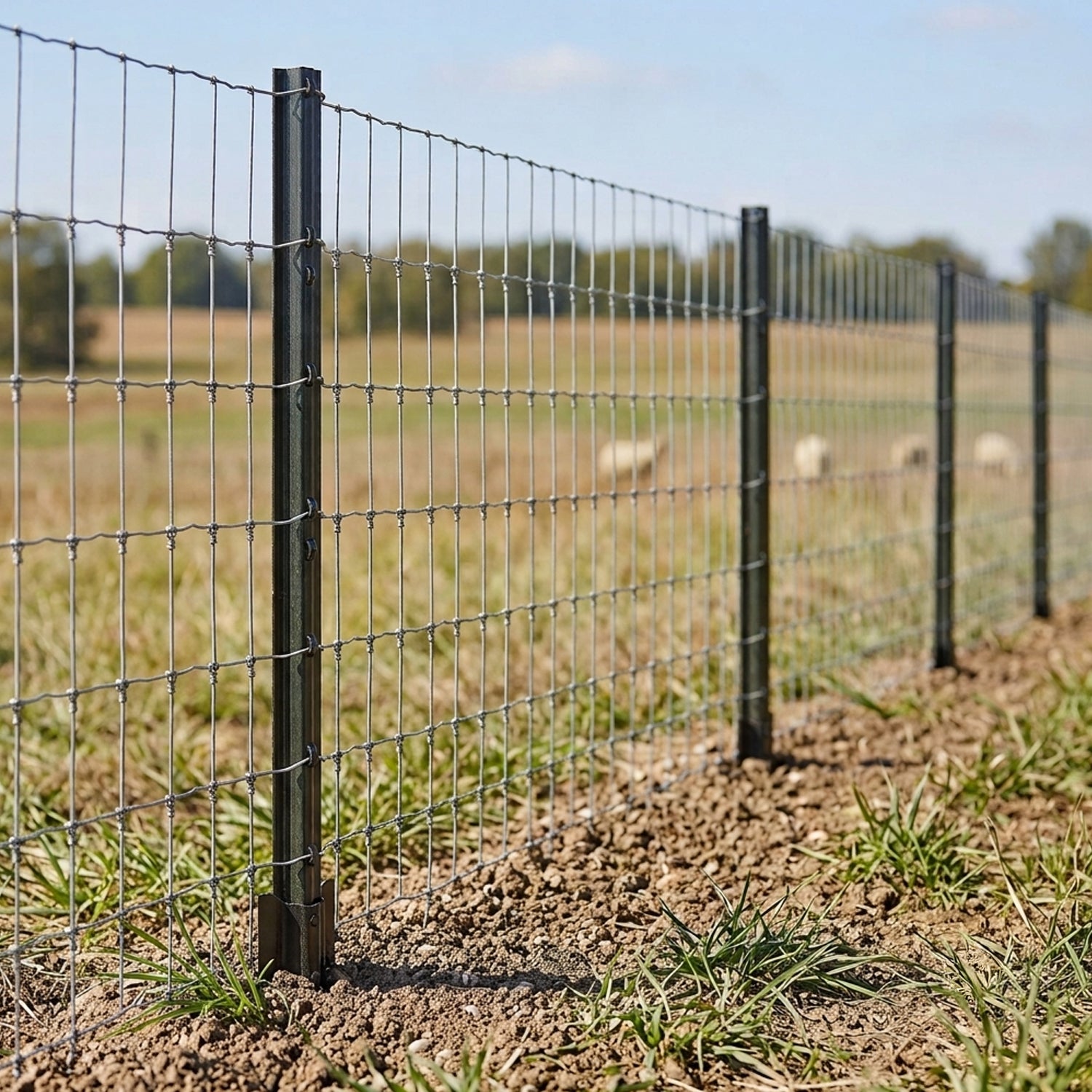 Woodside 30 Pack 4ft Metal Fence Posts | Heavy Duty Black Steel Fence Stakes with Hooks