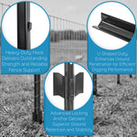 Woodside 10 Pack 5ft Metal Fence Posts | Heavy Duty Black Steel Fence Stakes with Hooks