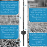 Woodside 10 Pack 5ft Metal Fence Posts | Heavy Duty Black Steel Fence Stakes with Hooks