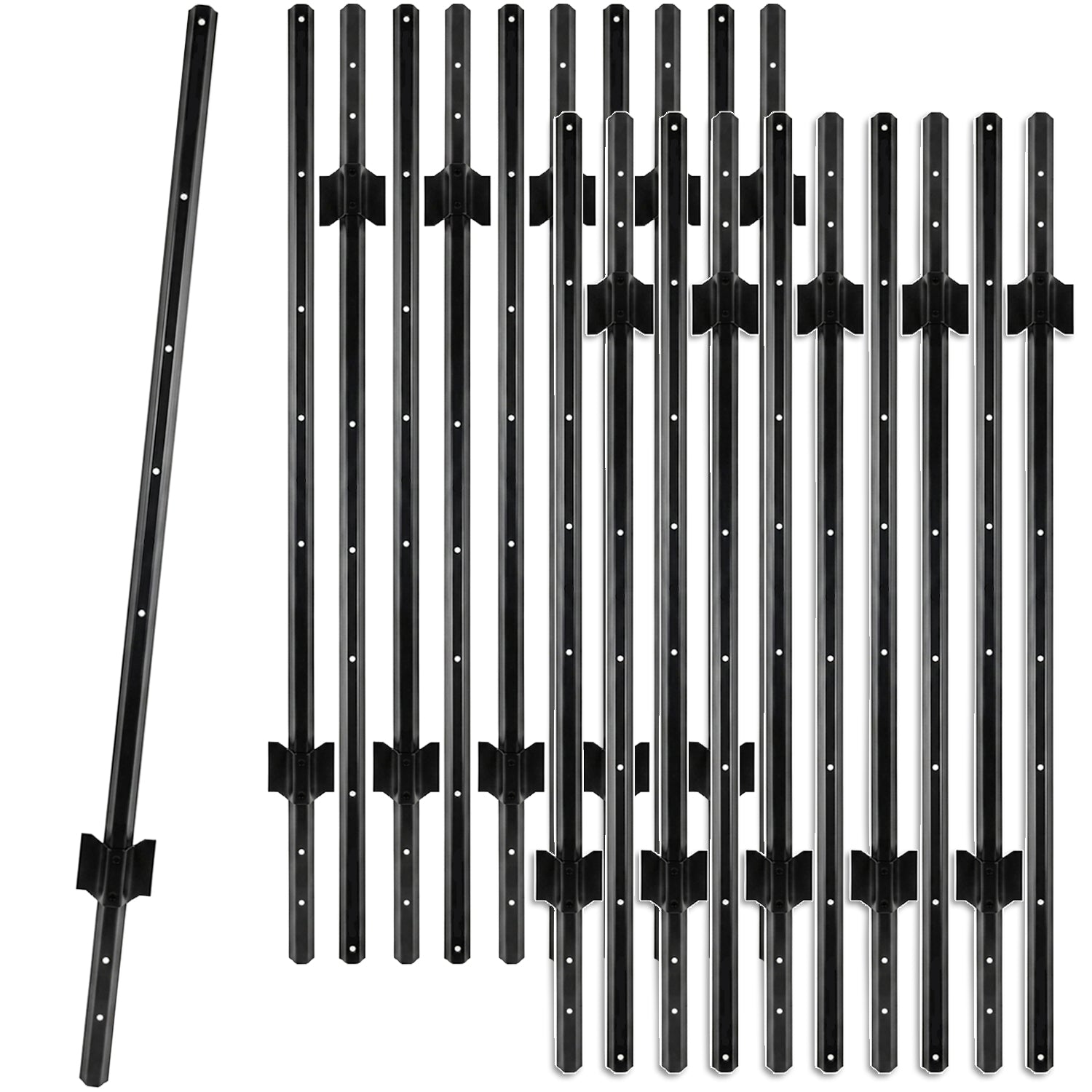 Woodside 20 Pack 5ft Metal Fence Posts | Heavy Duty Black Steel Fence Stakes with Hooks