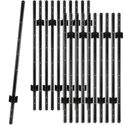 Woodside 20 Pack 5ft Metal Fence Posts | Heavy Duty Black Steel Fence Stakes with Hooks