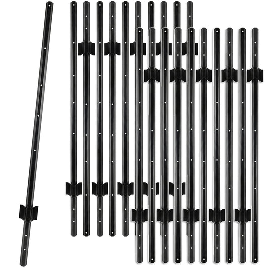 Woodside 20 Pack 5ft Metal Fence Posts | Heavy Duty Black Steel Fence Stakes with Hooks