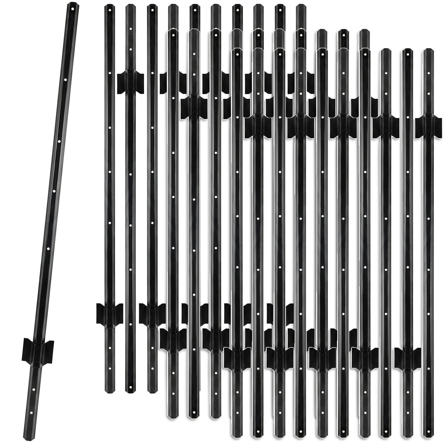 Woodside 30 Pack 5ft Metal Fence Posts | Heavy Duty Black Steel Fence Stakes with Hooks