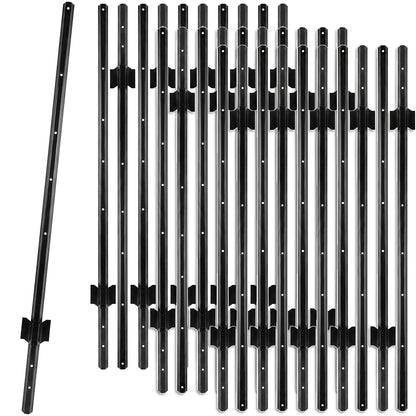 Woodside 30 Pack 5ft Metal Fence Posts | Heavy Duty Black Steel Fence Stakes with Hooks