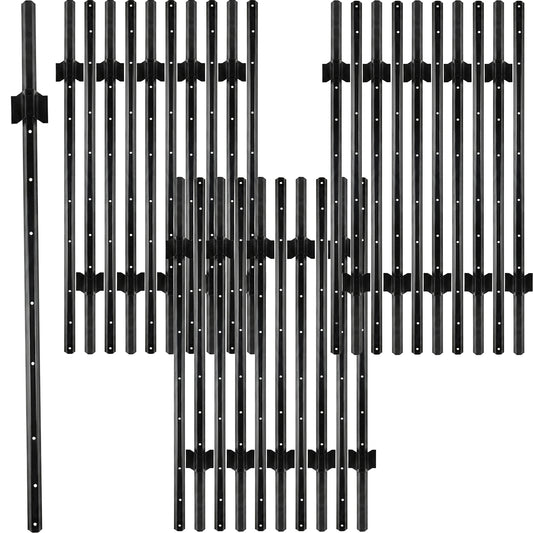 Woodside 30 Pack 5ft Metal Fence Posts | Heavy Duty Black Steel Fence Stakes with Hooks
