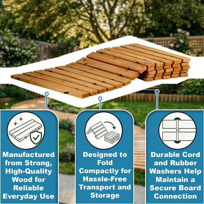 Woodside 6ft Curved Roll Out Garden Walkway – Flexible Fir Wood Pathway for Lawns & Borders 4 PACK
