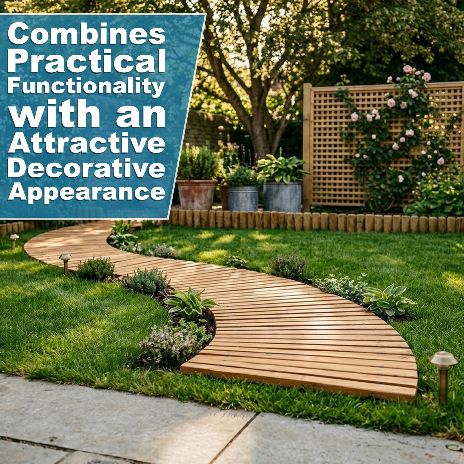 Woodside 6ft Curved Roll Out Garden Walkway – Flexible Fir Wood Pathway for Lawns & Borders