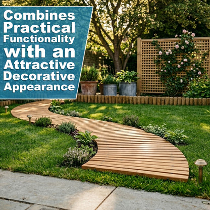 Woodside 6ft Curved Roll Out Garden Walkway – Flexible Fir Wood Pathway for Lawns & Borders 4 PACK